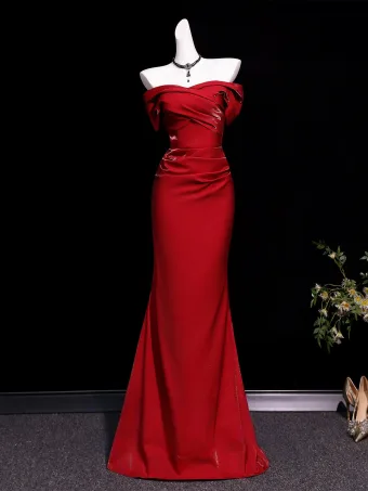 Sexy Rouge Robe De Soirée 2026 Trompette Sirène De L Épaule Manches Courtes Dos Nu Longue Robe De Ceremonie