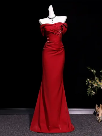 Sexy Rojo Vestidos De Noche 2026 Trumpet Mermaid Fuera Del Hombro Manga Corta Sin Espalda Largos Vestidos Formales