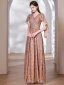 Sparkly Gold Sequins Evening Dresses 2023 A-Line / Princess V-Neck Short Sleeve Floor-Length / Long Evening Party Formal Dresses
