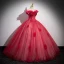 Chic / Beautiful Red Flower Prom Dresses 2023 Off-The-Shoulder Sleeveless Floor-Length / Long Ball Gown Formal Dresses