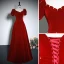 Elegant Burgundy Velvet Prom Dresses 2023 A-Line / Princess Square Neckline Short Sleeve Backless Floor-Length / Long Prom Formal Dresses