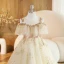 Charming Champagne Beading Sequins Birthday Flower Girl Dresses 2023 Ball Gown Scoop Neck Short Sleeve Backless Floor-Length / Long Flower Girl Dresses