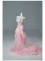 Luxe Charmant Rose Bonbon Perlage Paillettes Appliques Volants en Cascade Robe De Soirée 2026 Trompette / Sirène Bustier Sans Manches Dos Nu Train De Balayage Robe De Ceremonie