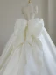 Vintage / Retro Ivory Beading Pearl Rhinestone Wedding Dresses 2024 Ball Gown Square Neckline Short Sleeve Backless Bow Royal Train Wedding