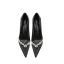 Fine Svart Aften Rhinestone Pumps 2024 Lær 10 cm Stiletthæler Spisse Pumps Høyhælte