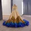 Luxus / Herrlich High End Gold Handgefertigt Perlenstickerei Perle Pailletten Multifarben Feder Ballkleider 2025 Ballkleid Rundhalsausschnitt Lange Ärmel Kapelle-Schleppe Ball