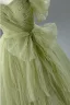 Chic / Beautiful Sage Green Beading Bow Prom Dresses 2026 A-Line / Princess Off-The-Shoulder Short Sleeve Backless Sweep Train Formal Dresses