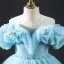 Cendrillon Bleu Perlage En Dentelle Papillon Anniversaire Robe Ceremonie Fille 2022 Robe Boule Encolure Dégagée Gonflée Manches Courtes Dos Nu Tribunal Train Robe Ceremonie Fille
