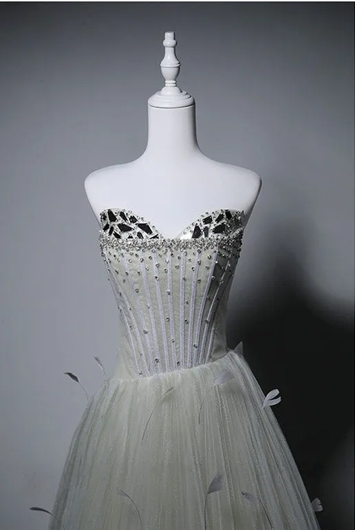 Charmant Vert Cendré Perlage Paillettes Robe De Soirée 2026 Princesse Bustier Sans Manches Dos Nu Longue Robe De Ceremonie