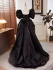 Audrey Hepburn Style Black Asymmetrical Prom Dresses 2024 Ball Gown Square Neckline Puffy Short Sleeve Backless Prom Formal Dresses
