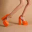 Mode Orange Satin Fest Damesko 2022 Ankel Strop 14 cm Tykke Hæle Kvadrat Tå Sandaler Højhælede