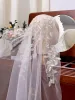 Vintage / Retro White Beading Sequins Lace Wedding Veils 2024