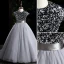 Chic / Beautiful Grey Sequins Prom Flower Girl Dresses 2022 Ball Gown Scoop Neck Sleeveless Sash Bow Floor-Length / Long Flower Girl Dresses