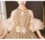 Sparkly Gold Sequins Birthday Sweep Train Flower Girl Dresses 2025 Ball Gown High Neck Short Sleeve
