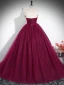 Elegant Burgundy Prom Dresses 2024 Ball Gown Strapless Sleeveless Backless Tulle Prom Floor-Length / Long Formal Dresses