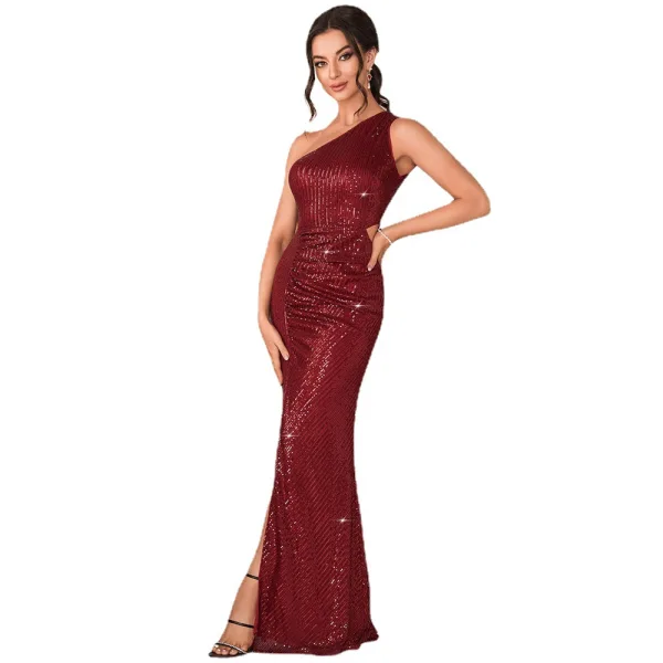 Scintillantes Champagne Paillettes Robe De Soirée 2023 Trompette / Sirène Une épaule Sans Manches Dos Nu Fendue devant Longue Soirée Robe De Ceremonie