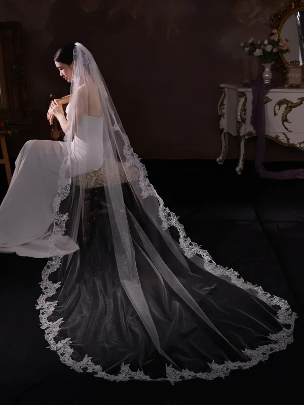Elegant White Lace Flower Wedding Tulle shawl 2025