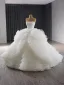 Luxury / Gorgeous White Cascading Ruffles Wedding Dresses 2024 Ball Gown Strapless Sleeveless Backless Court Train Wedding