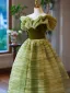Chic / Beautiful Sage Green Prom Dresses 2024 Ball Gown Off-The-Shoulder Sleeveless Backless Floor-Length / Long Prom Formal Dresses