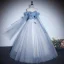 Charmant Himmelblau Perlenstickerei Pailletten Ballkleider 2023 A Linie Off Shoulder Kurze Ärmel Rückenfreies Lange Ball Festliche Kleider