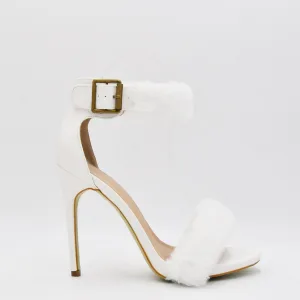 Sexy White Plush Wedding Shoes 2022 Leather 11 Cm Stiletto Heels Open Peep Toe Sandals High Heels