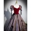 Ethnic Burgundy Prom Dresses 2023 Ball Gown V-Neck Puffy Short Sleeve Backless Floor-Length / Long Prom Formal Dresses