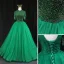 Haut de Gamme Vert Fait main Perlage Paillettes Robe De Bal 2022 Robe Boule Col Haut Faux Diamant Gland Manches Courtes Dos Nu Longue Robe De Ceremonie