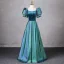 Vintage / Retro Green Prom Dresses 2024 A-Line / Princess Square Neckline Puffy Short Sleeve Backless Floor-Length / Long Prom Formal Dresses