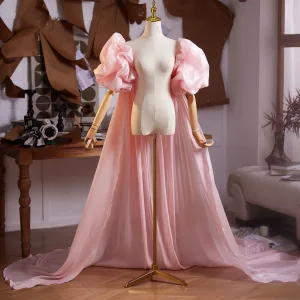Charmant Rougissant Rose Gonflée Manches Courtes Promo Châle 2025