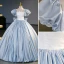 Elegant Sky Blue Satin Prom Dresses 2023 Ball Gown Square Neckline Puffy Short Sleeve Backless Bow Floor-Length / Long Prom Formal Dresses