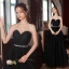Charming Black Sequins Prom Dresses 2022 A-Line / Princess Organza Strapless Sleeveless Backless Rhinestone Sash Floor-Length / Long Prom Formal Dresses