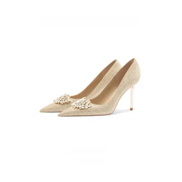 Bling Bling Champagne Rhinestone Paljetter Läder Brudskor 2026 8 Cm Stilettklackar Spetsiga Bröllop Pumps Högklackade