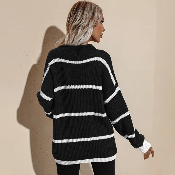 Chic / Beautiful Women White Knitting Stripe Sweaters 2021 Acrylic Loose Scoop Neck Casual Fall Winter Long Sleeve Tops