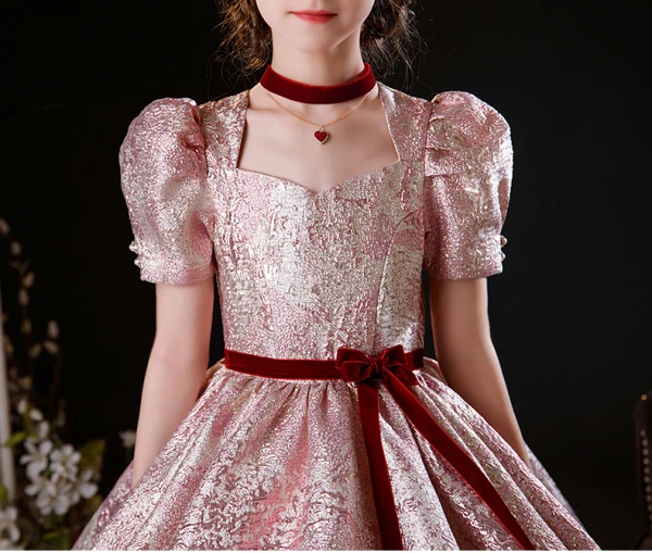pink glitter birthday dress SAMPLE Sabrina Dress in Red Sequin Velvet, Size Large – Leslie Courreges main image 0
