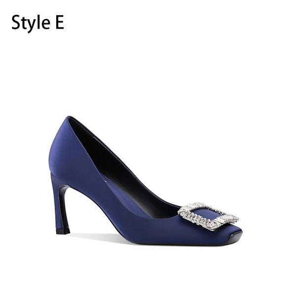 Elegante Grau Ball Strass Satin Pumps 2025 7 cm Stilettos Quadratische Zehe Pumps Hochhackige