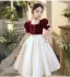 Elegant Burgundy Pearl Satin Prom Flower Girl Dresses 2022 A-Line / Princess Square Neckline Short Sleeve Bow Sash Floor-Length / Long Flower Girl Dresses
