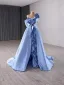 Haut de Gamme Mode Bleu Ciel Perlage Paillettes Robe De Bal 2024 Princesse Une épaule Sans Manches Dos Nu Train De Balayage Promo Robe De Ceremonie