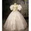 Charming Blushing Pink Beading Sequins Birthday Flower Girl Dresses 2022 Ball Gown High Neck Puffy Short Sleeve Floor-Length / Long Flower Girl Dresses