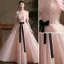 Fashion Blushing Pink Pearl Evening Dresses  2022 A-Line / Princess Off-The-Shoulder Bow Short Sleeve Backless Floor-Length / Long Evening Party Formal Dresses