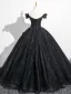 Bling Bling Black Rhinestone Sequins Appliques Prom Dresses 2025 Ball Gown Off-The-Shoulder Tassel Short Sleeve Backless Floor-Length / Long Formal Dresses