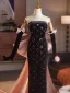 Sexy Noire Faux Diamant Robe De Soirée 2025 Trompette / Sirène Bustier Manches Longues Dos Nu Noeud Longue Soirée Robe De Ceremonie