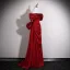 Elegant Burgundy Satin Prom Dresses 2025 A-Line / Princess Off-The-Shoulder Short Sleeve Backless Bow Sweep Train Formal Dresses