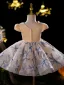 Fashion Champagne Pearl Flower Short Flower Girl Dresses 2024 Ball Gown Birthday Scoop Neck Cap Sleeves