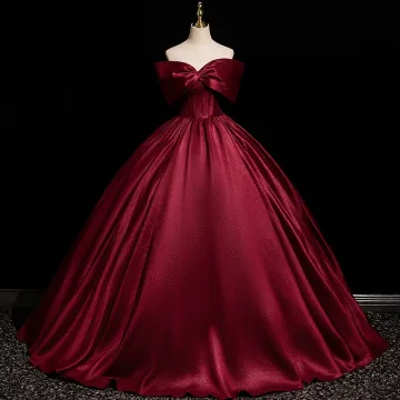 Elegante Bordeaux Galajurken 2025 Baljurk Strik Uit De Schouder Korte Mouwen Ruglooze Lange Gala Gelegenheid Jurken