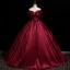 Elegant Burgundy Prom Dresses 2025 Ball Gown Bow Off-The-Shoulder Short Sleeve Backless Floor-Length / Long Prom Formal Dresses