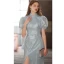 Style Chinois Scintillantes Bleu Ciel Paillettes Robe De Soirée 2023 Trompette / Sirène Col Haut Manches Courtes Train De Balayage Soirée Robe De Ceremonie