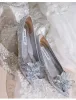 Charmant Cendrillon Argenté Cristal Faux Diamant Chaussure De Mariée 2022 Cuir À Bout Pointu Plate Mariage Talons