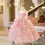 Flower Fairy Blushing Pink Appliques Sequins Birthday Flower Girl Dresses 2024 Ball Gown Scoop Neck Sleeveless Backless Short