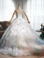 Luxury / Gorgeous White Beading Appliques Sequins Lace Flower Wedding Dresses 2025 Ball Gown Off-The-Shoulder Sleeveless Backless Sweep Train