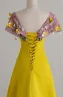 Vintage Gelb Applikationen Ballkleider 2025 A Linie Off Shoulder Kurze Ärmel Rückenfreies Sweep / Pinsel Zug Ball Festliche Kleider
